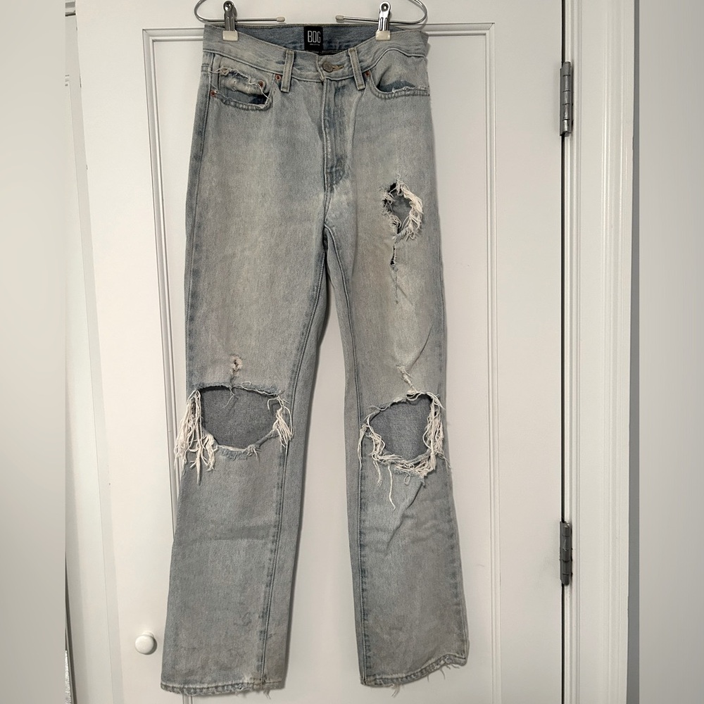 Urban Outfitters, distressed jeans, light wash, size 27.